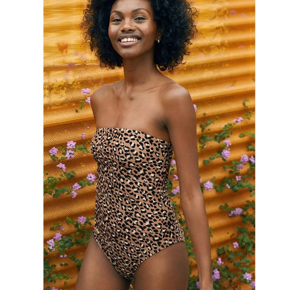Aerie One Piece Cheeky Leopard Print Bandeau Swimsuit